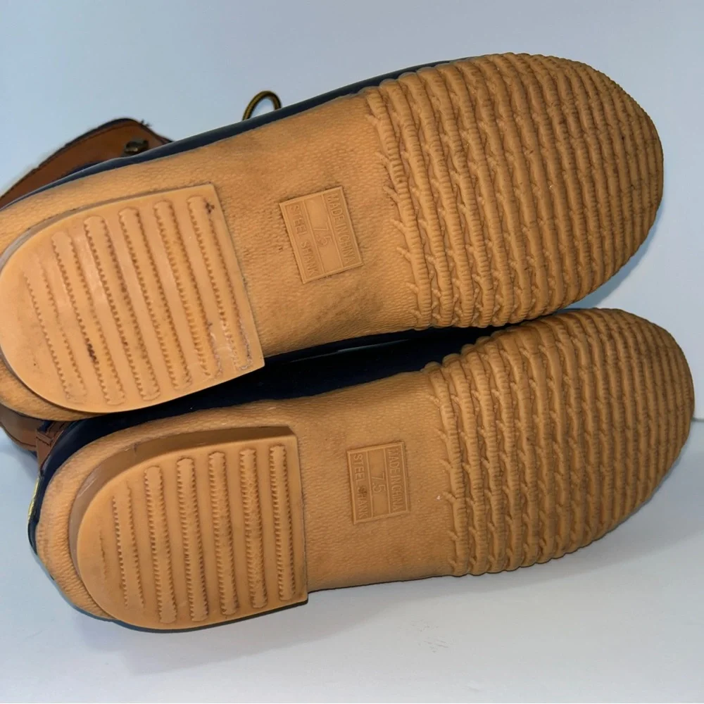 Lands' End Duck Boots Women's 7.5 Sherpa Lined Navy Camel Waterproof Lace Up‎